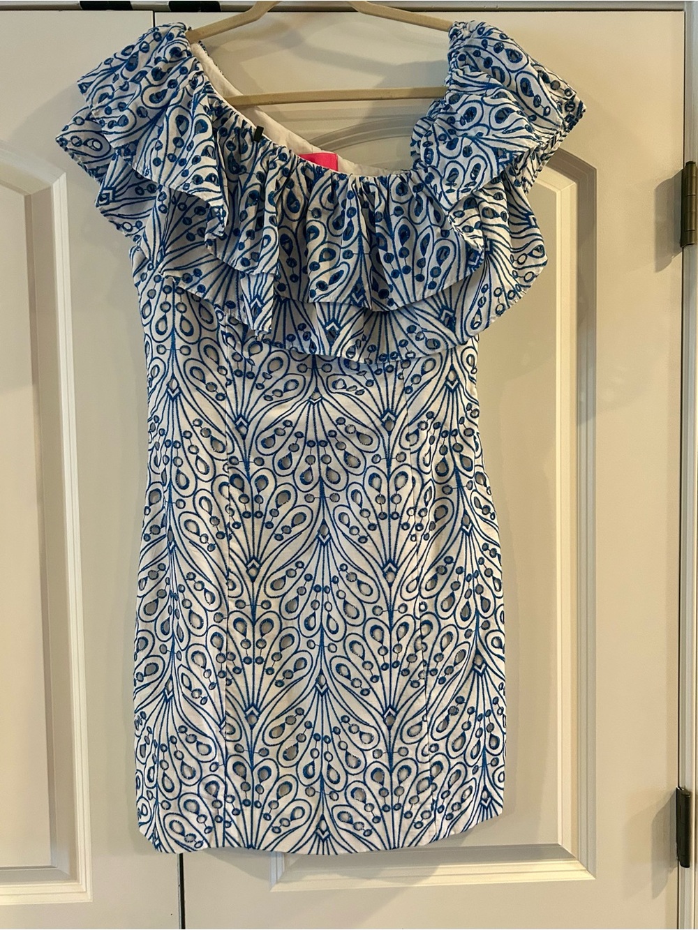 Lilly Pulitzer White Dress with Blue Botanical Trim